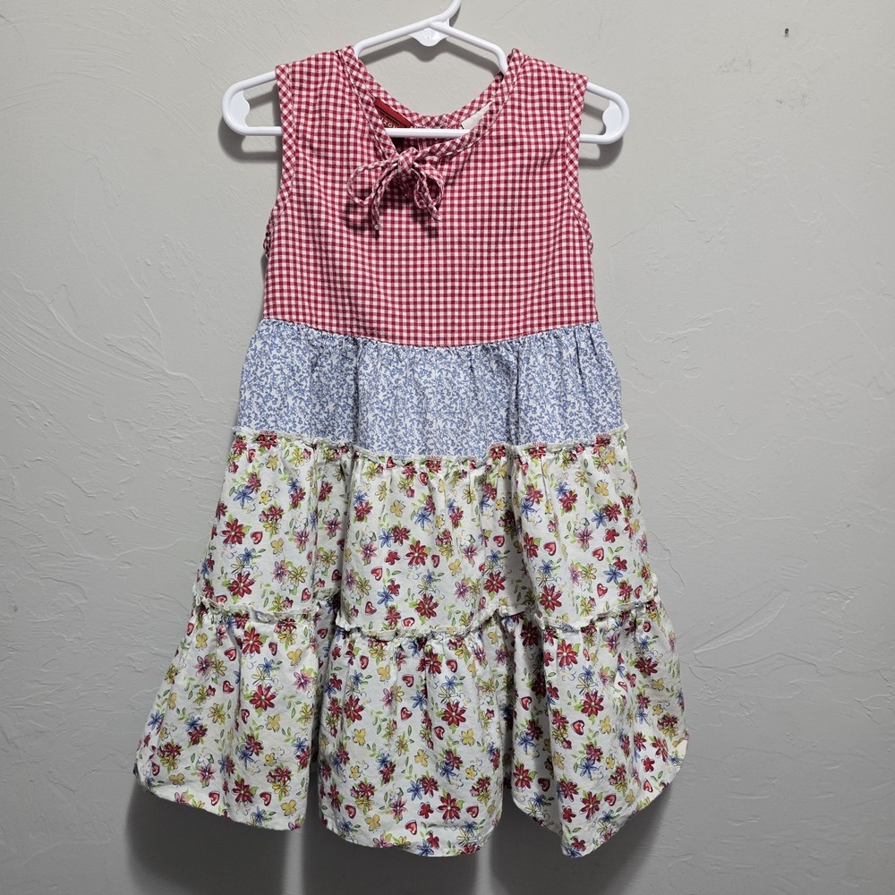 Vintage Y2K Arizona Plaid Dress Kids 4T Floral Red - Picture 2 of 8